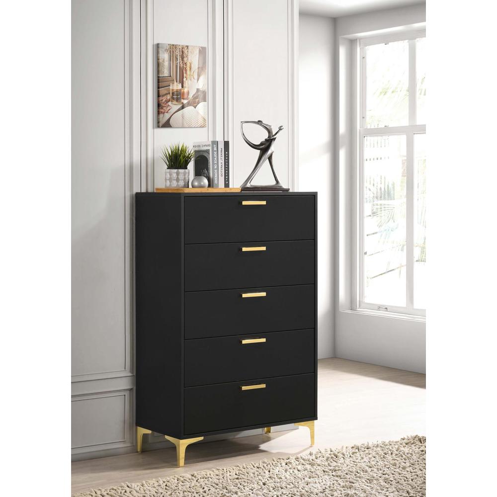 Kendall 5-drawer Chest Black and Gold. Picture 1
