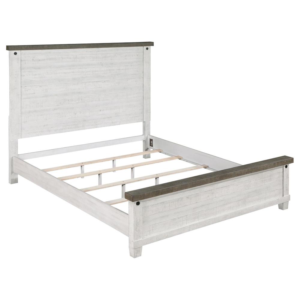 Lilith Eastern King Panel Bed Distressed Grey and White. Picture 9