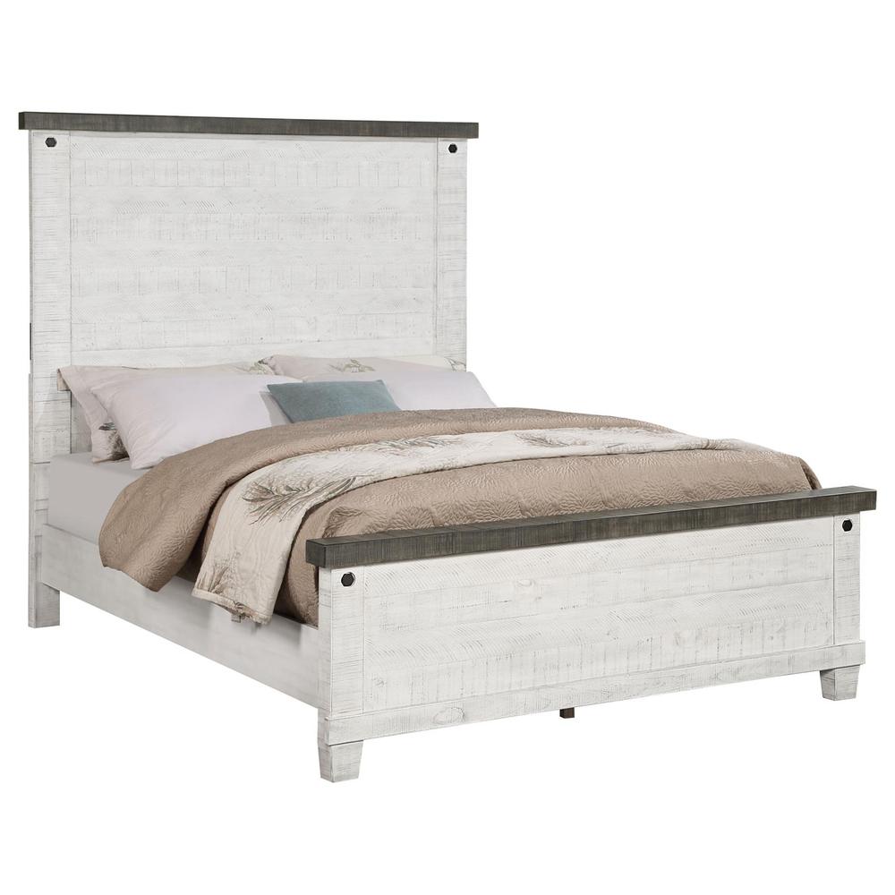 Lilith Eastern King Panel Bed Distressed Grey and White. Picture 1