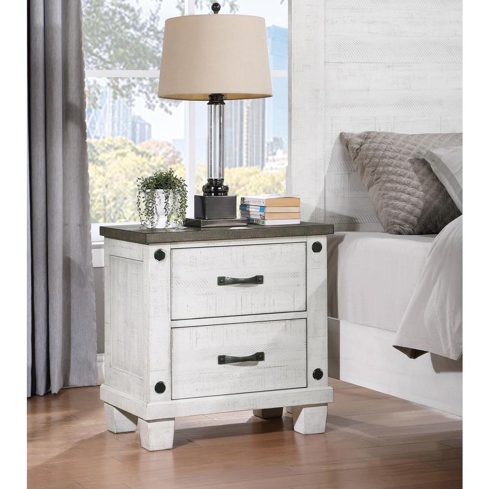 Lilith 2-drawer Nightstand Distressed Grey and White. Picture 10