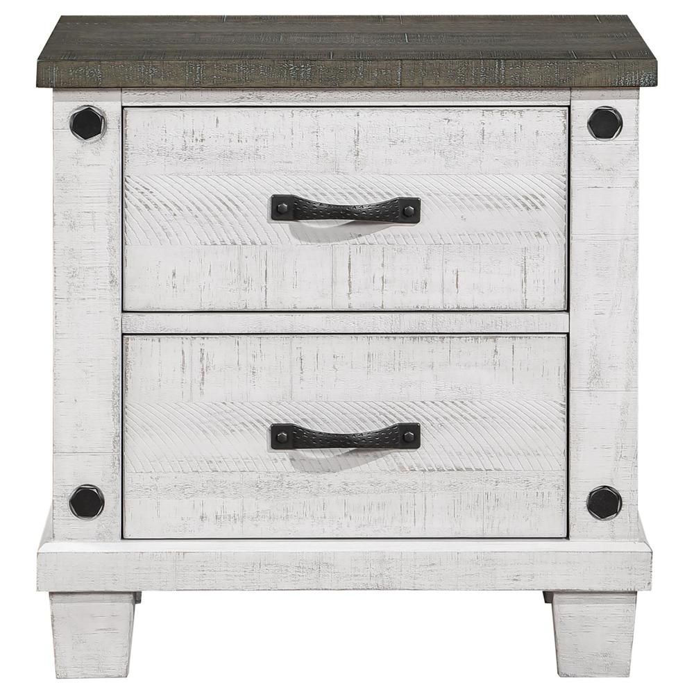 Lilith 2-drawer Nightstand Distressed Grey and White. Picture 1