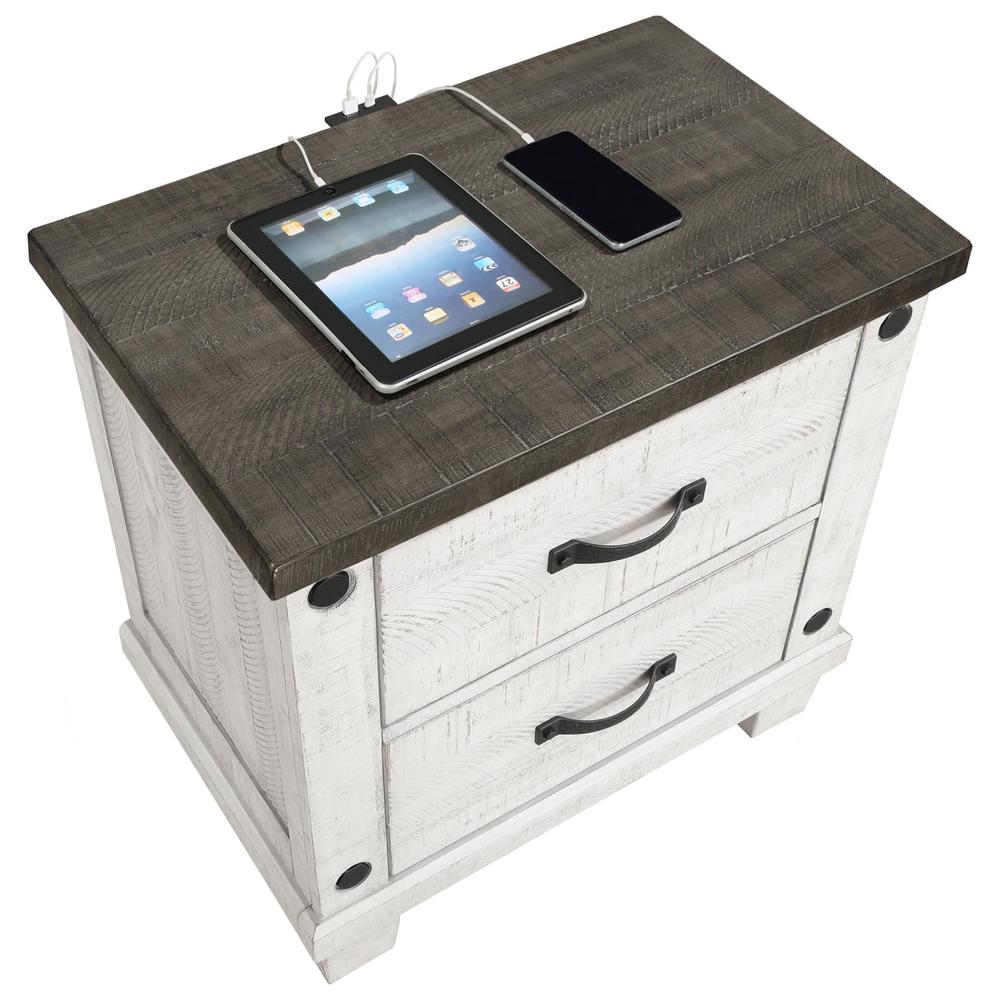 Lilith 2-drawer Nightstand Distressed Grey and White. Picture 9