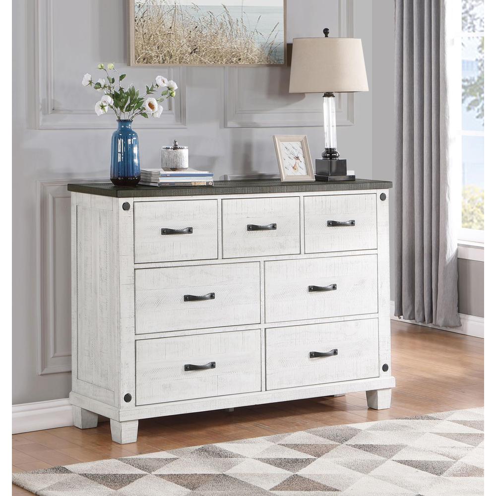 Lilith 7-drawer Dresser Distressed Grey and White. Picture 8