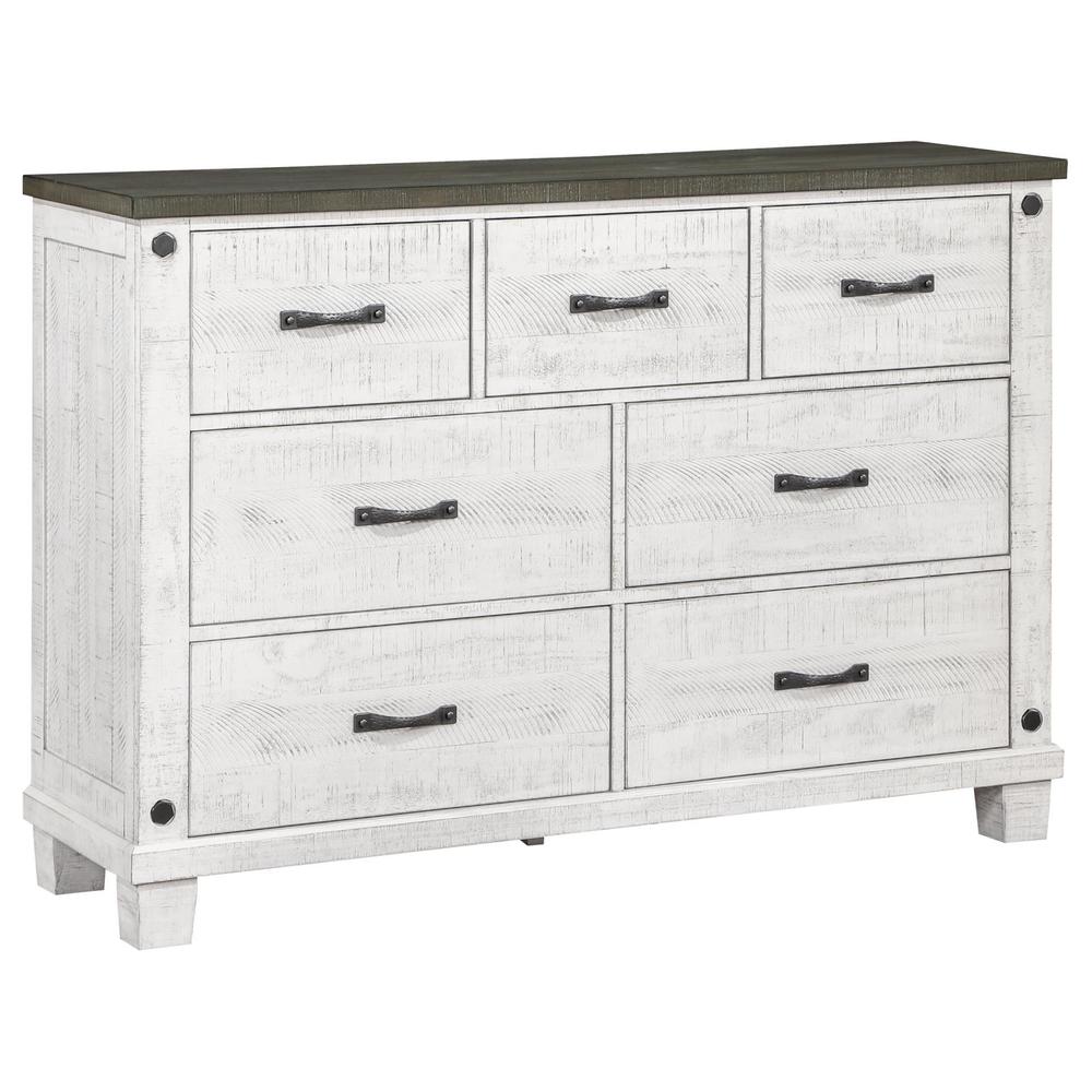 Lilith 7-drawer Dresser Distressed Grey and White. Picture 13