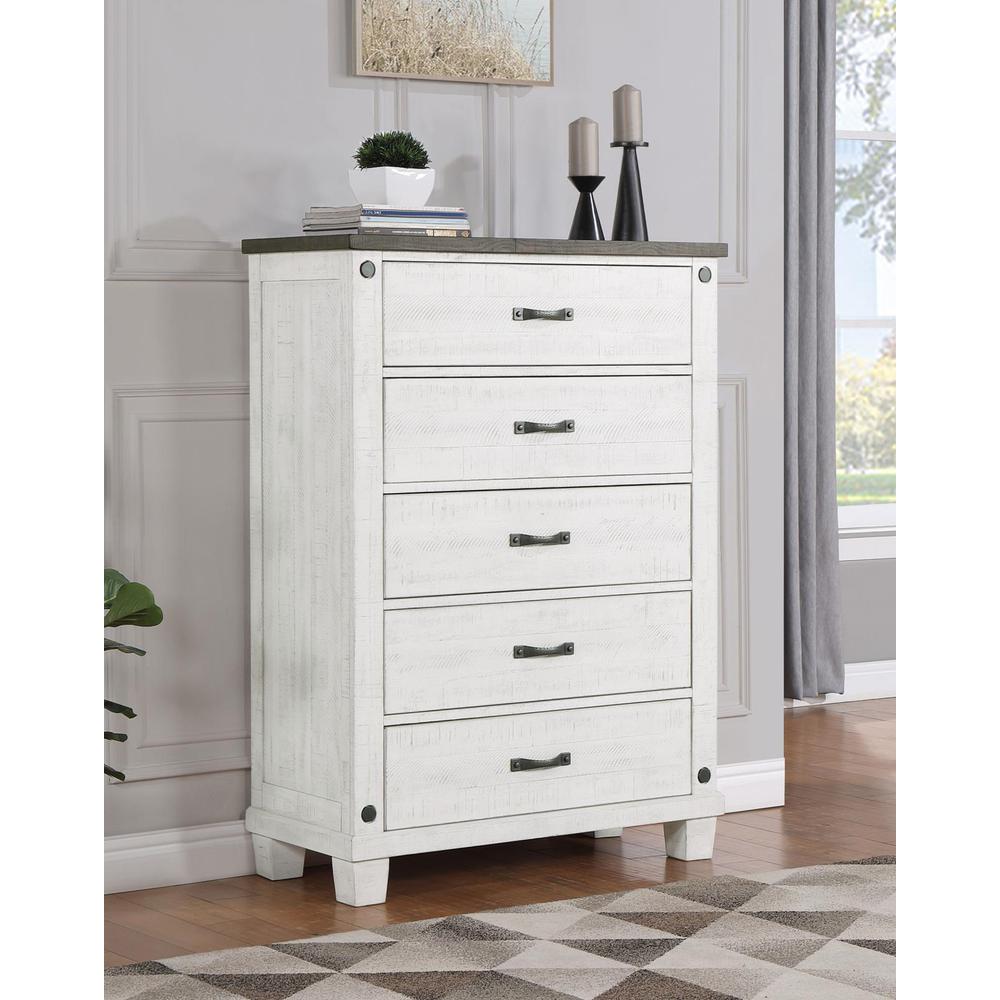 Lilith 5-drawer Chest Distressed Grey and White. Picture 13