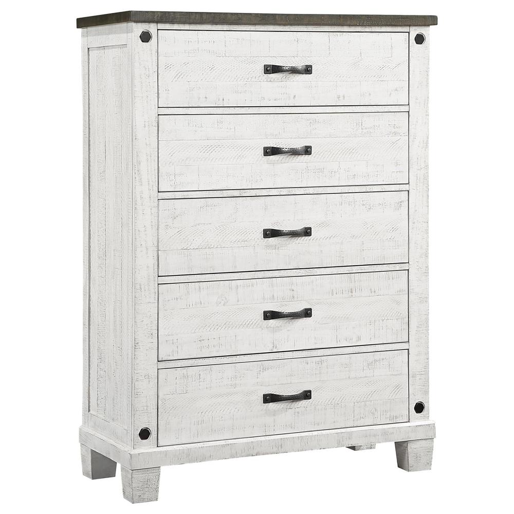 Lilith 5-drawer Chest Distressed Grey and White. Picture 2