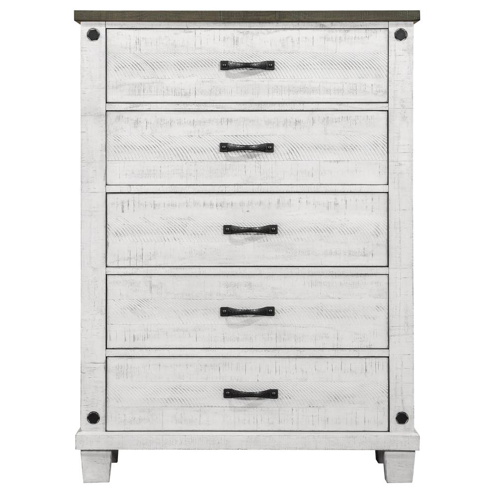 Lilith 5-drawer Chest Distressed Grey and White. Picture 1