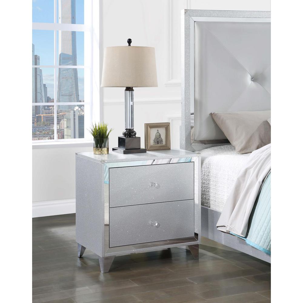 Larue 2-drawer Nightstand with USB Port Silver. Picture 10