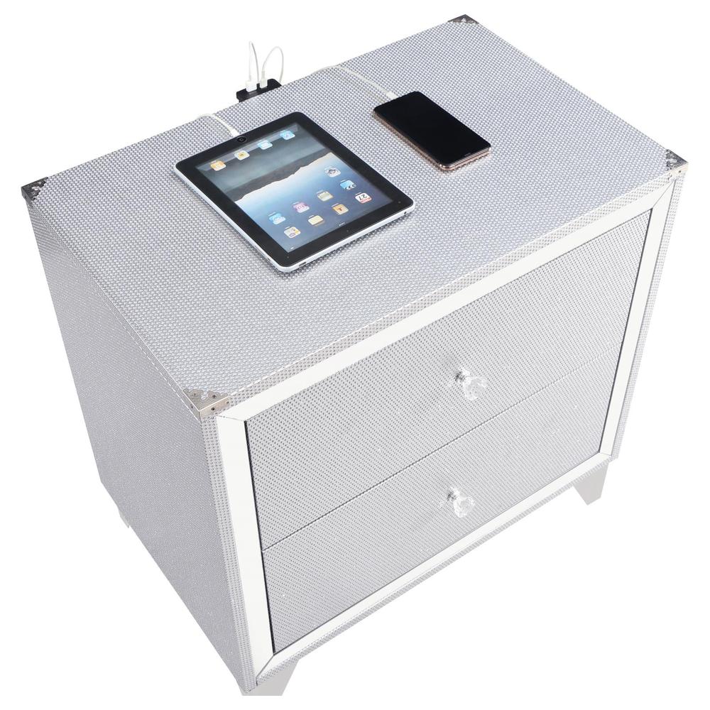 Larue 2-drawer Nightstand with USB Port Silver. Picture 9