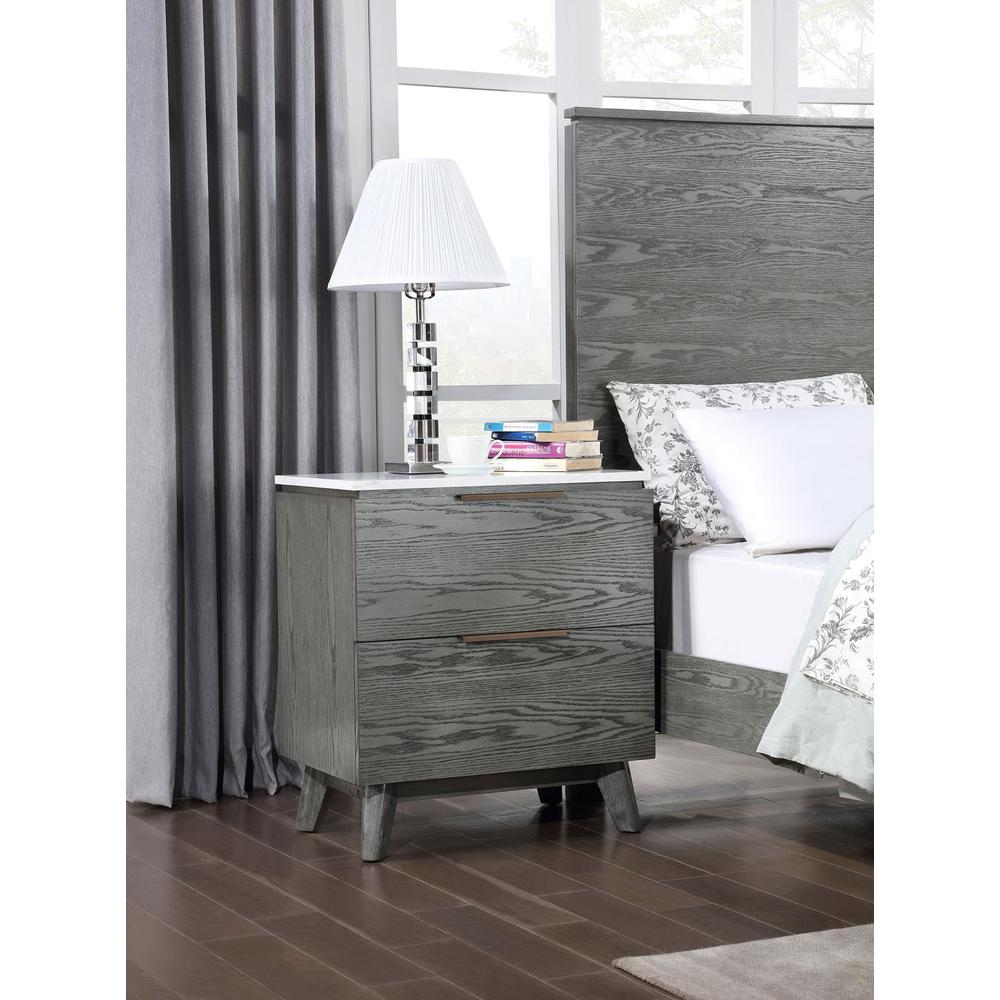 Nathan 2-drawer Nightstand with USB Port White Marble and Grey. Picture 9