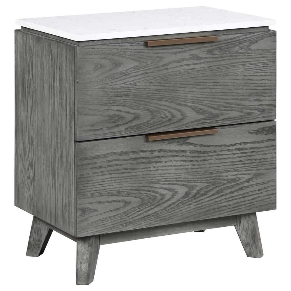 Nathan 2-drawer Nightstand with USB Port White Marble and Grey. Picture 15