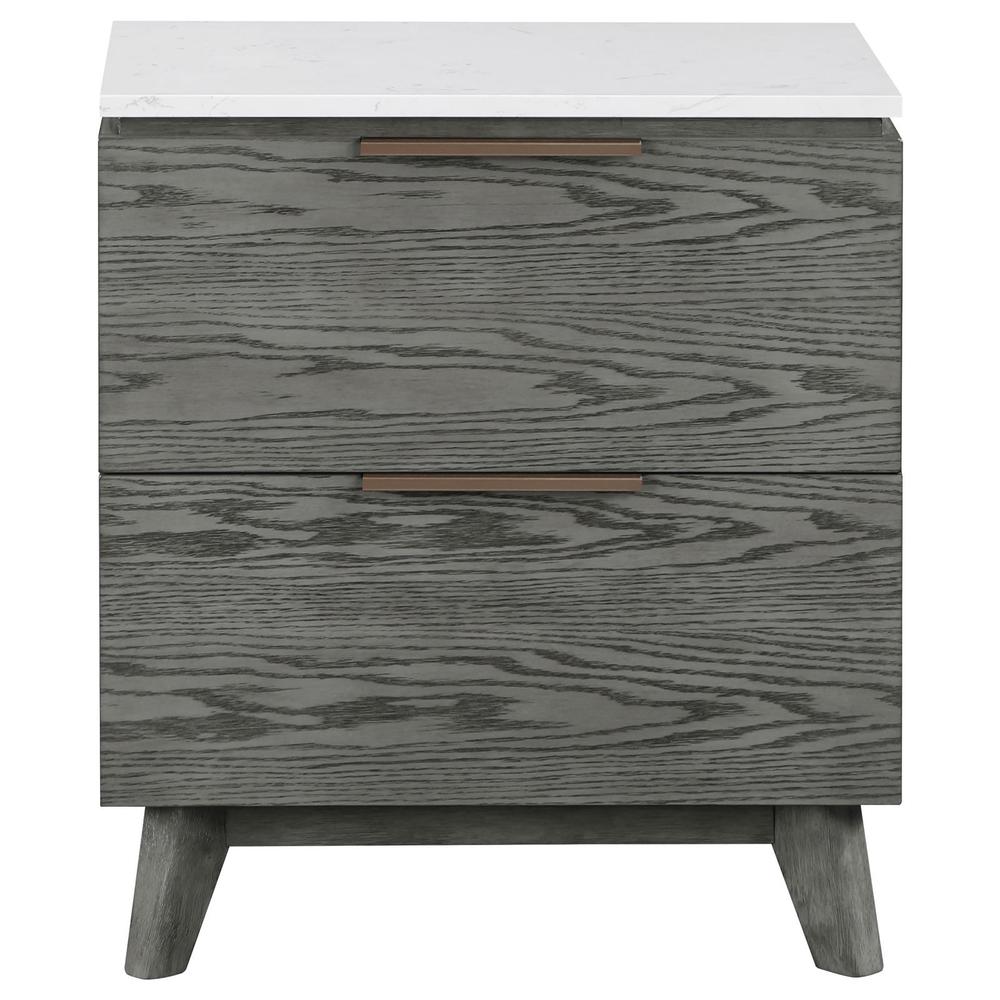 Nathan 2-drawer Nightstand with USB Port White Marble and Grey. Picture 1