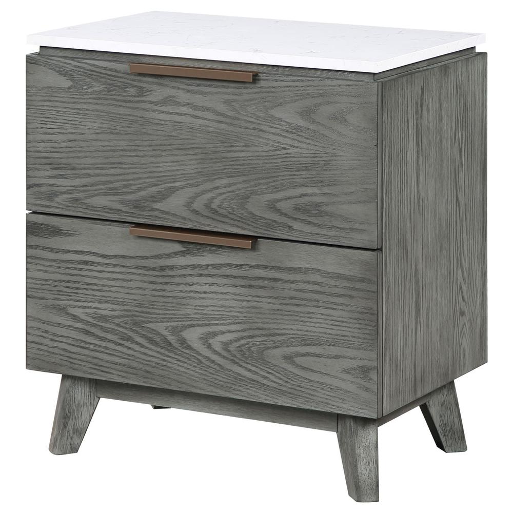 Nathan 2-drawer Nightstand with USB Port White Marble and Grey. Picture 2