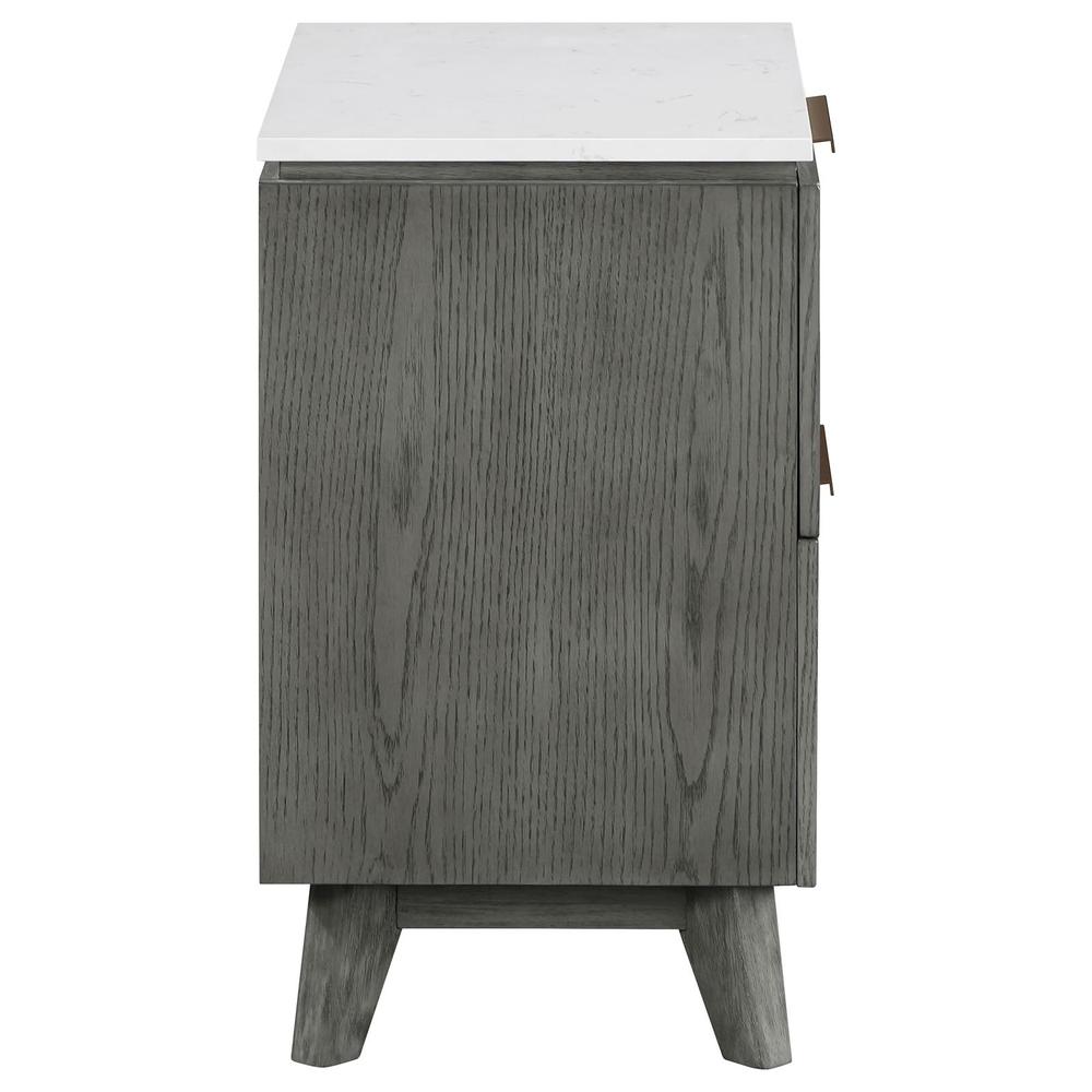 Nathan 2-drawer Nightstand with USB Port White Marble and Grey. Picture 7