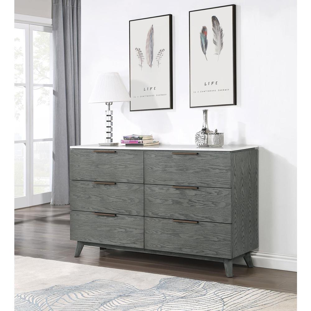 Nathan 6-drawer Dresser White Marble and Grey. Picture 10
