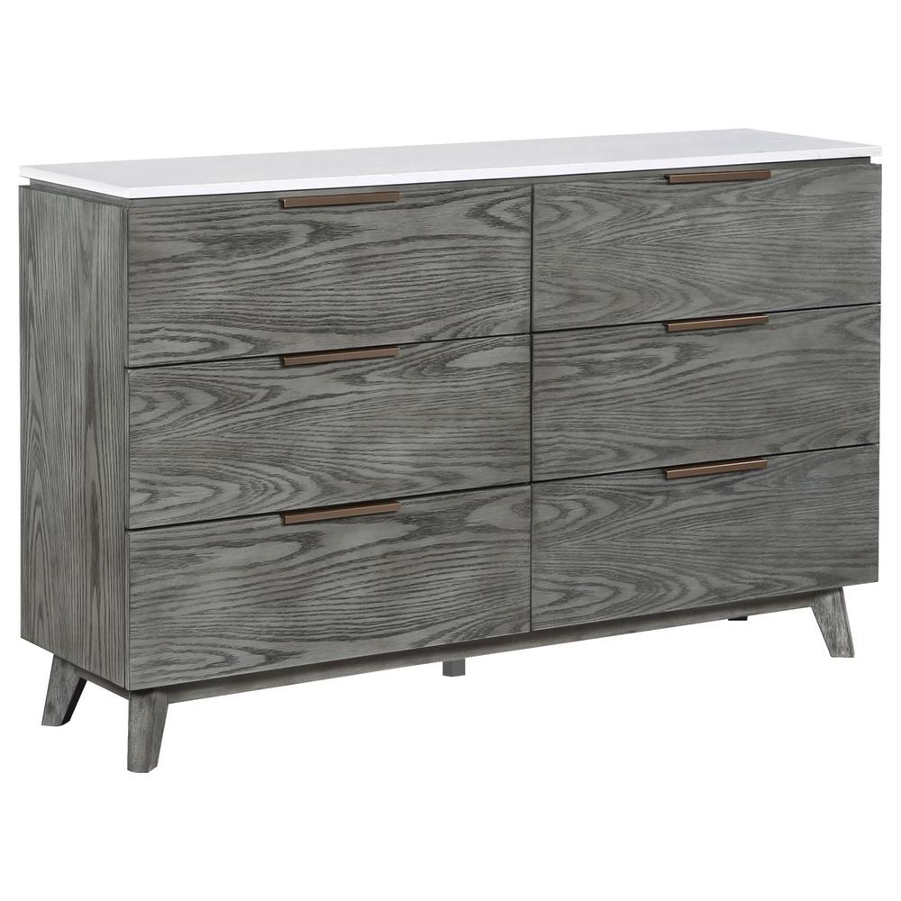 Nathan 6-drawer Dresser White Marble and Grey. Picture 15