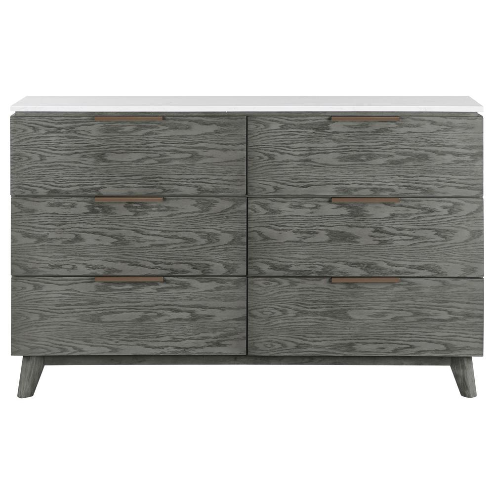 Nathan 6-drawer Dresser White Marble and Grey. Picture 1