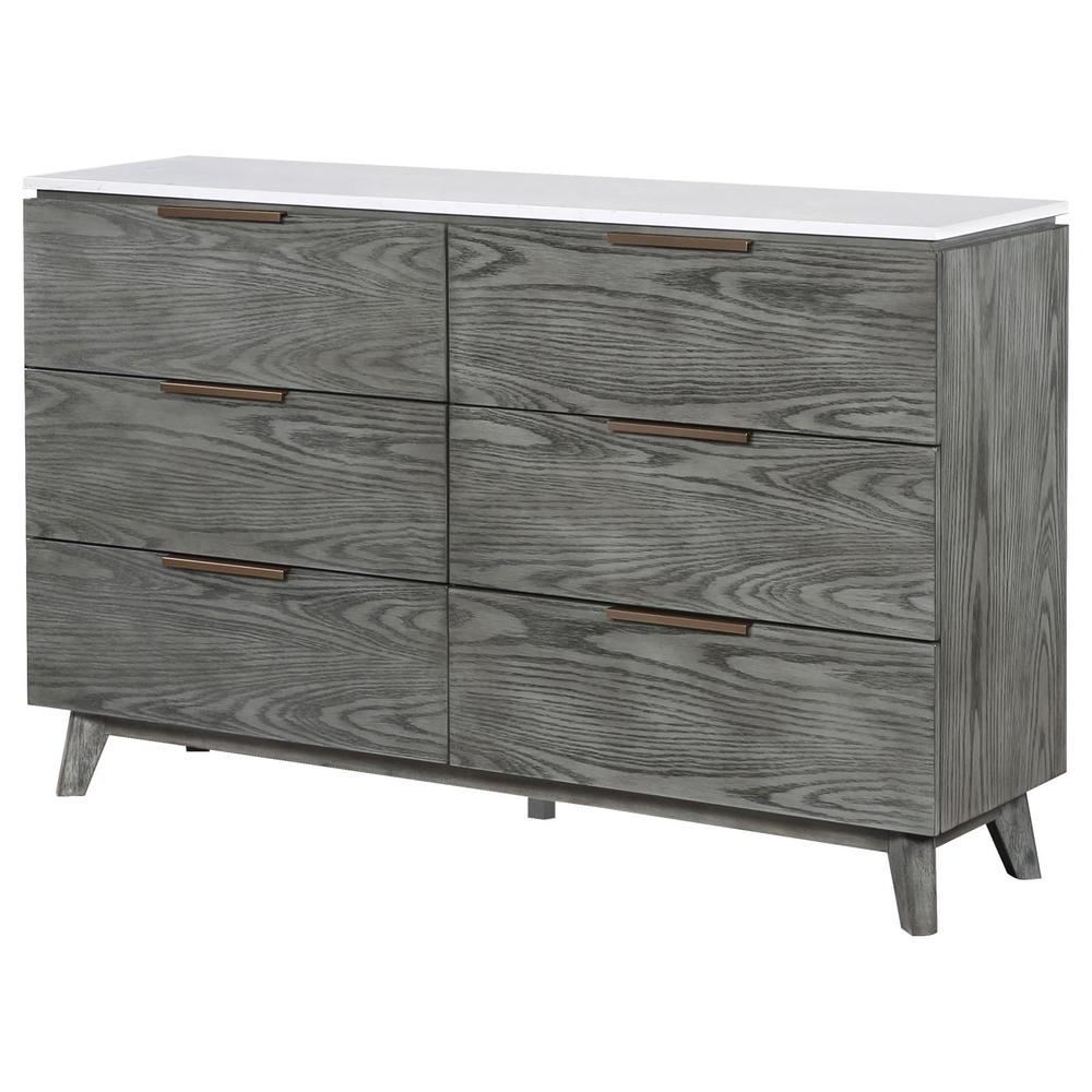 Nathan 6-drawer Dresser White Marble and Grey. Picture 2