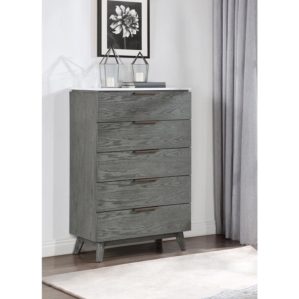 Nathan 5-drawer Chest White Marble and Grey. Picture 8