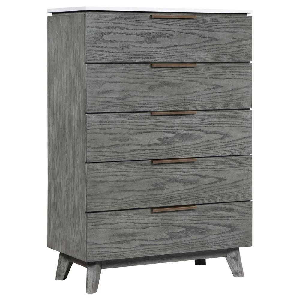 Nathan 5-drawer Chest White Marble and Grey. Picture 15