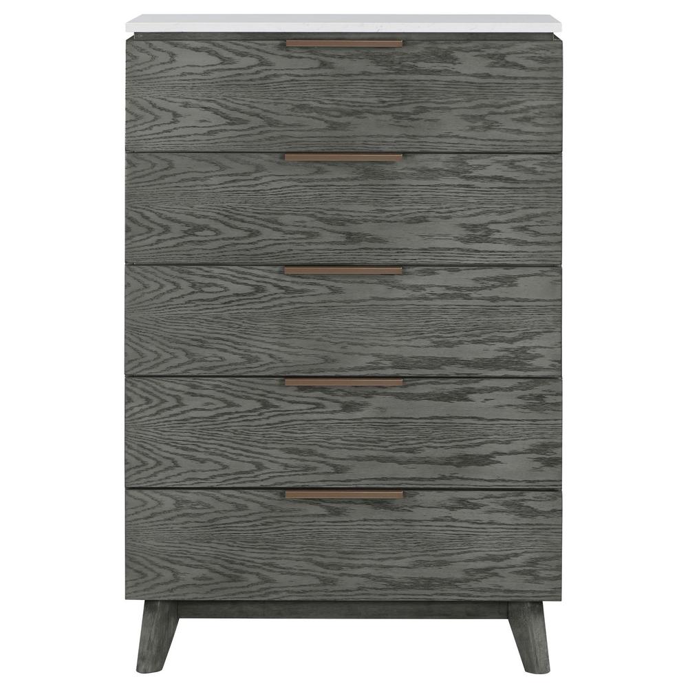 Nathan 5-drawer Chest White Marble and Grey. Picture 1
