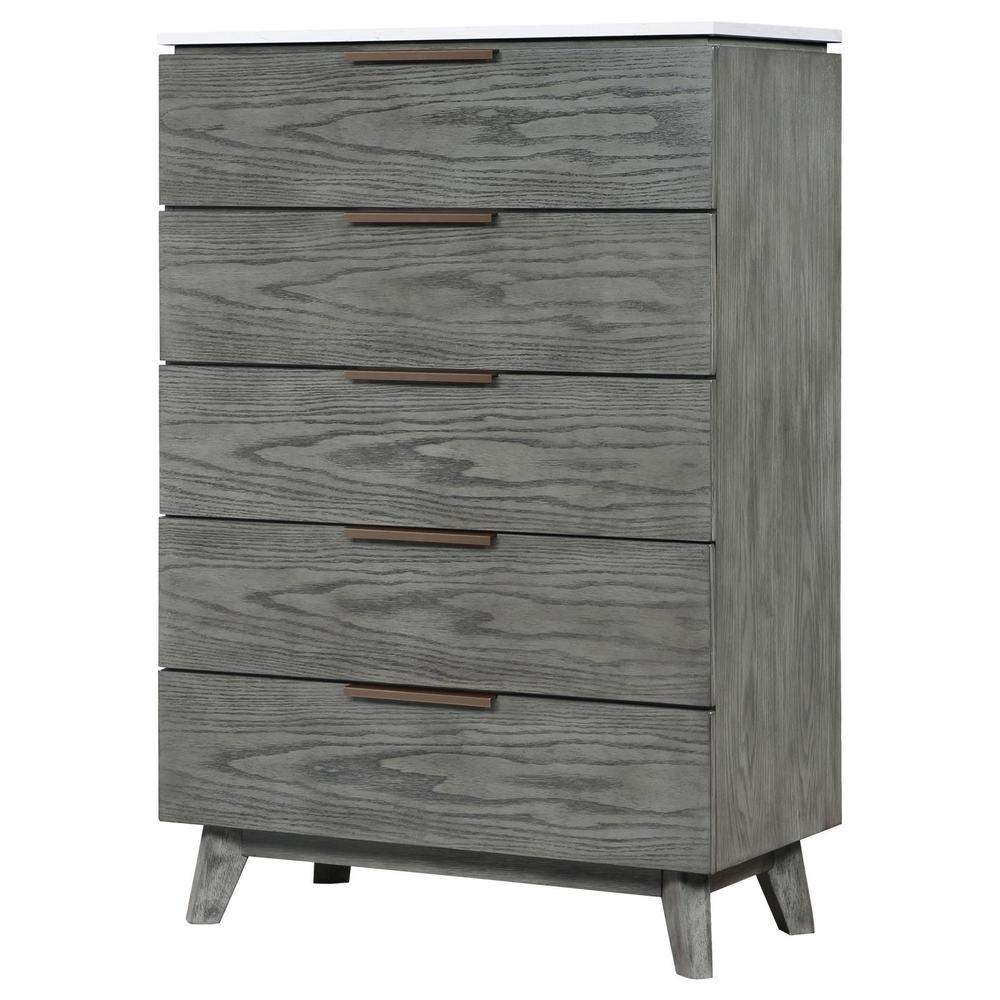 Nathan 5-drawer Chest White Marble and Grey. Picture 2
