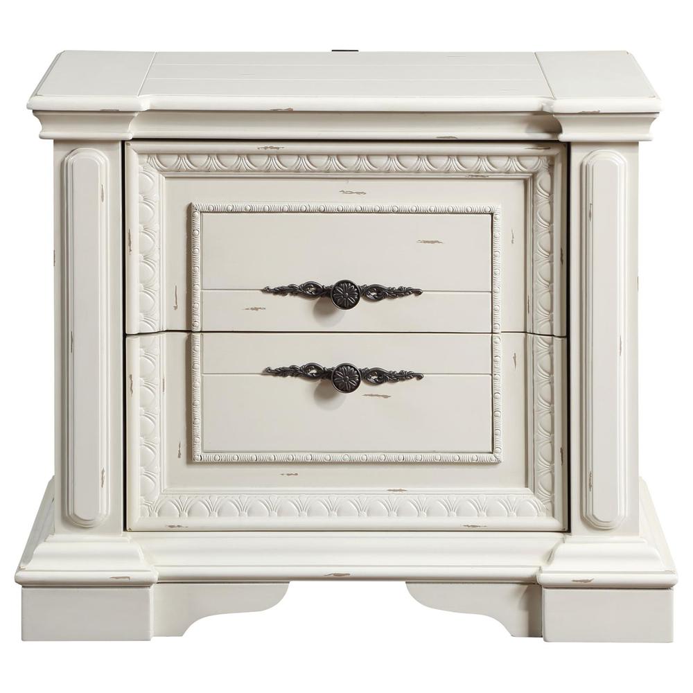 Evelyn 2-drawer Nightstand with USB Ports Antique White. Picture 1