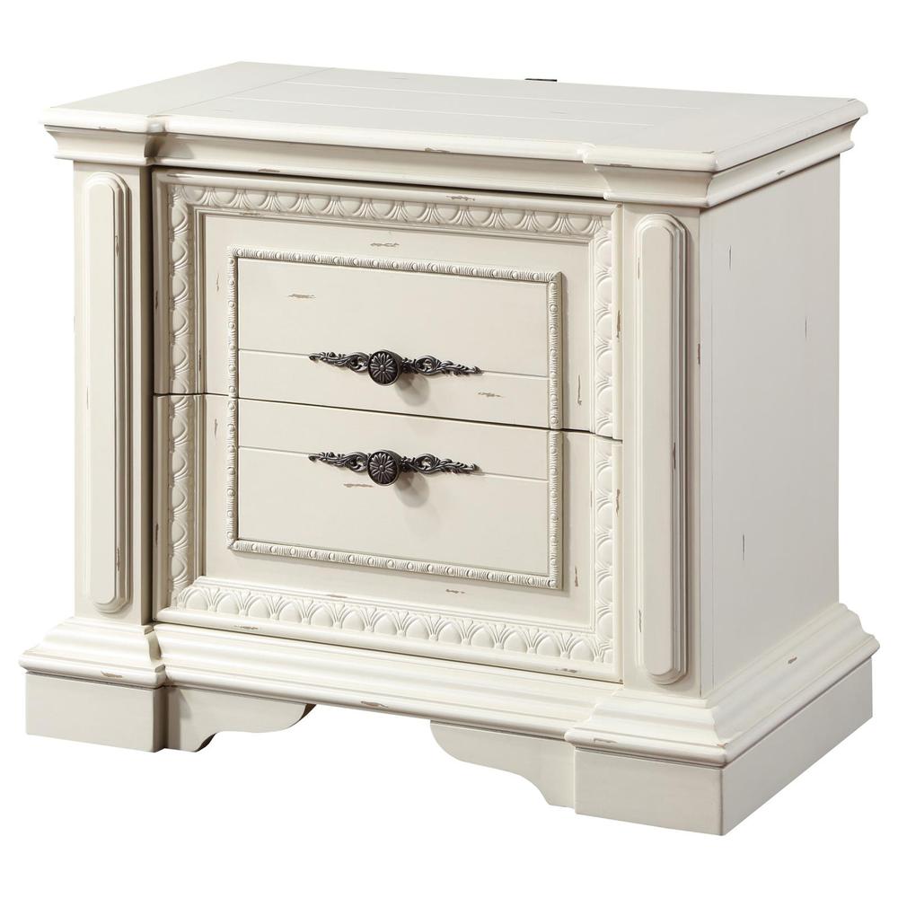Evelyn 2-drawer Nightstand with USB Ports Antique White. Picture 2