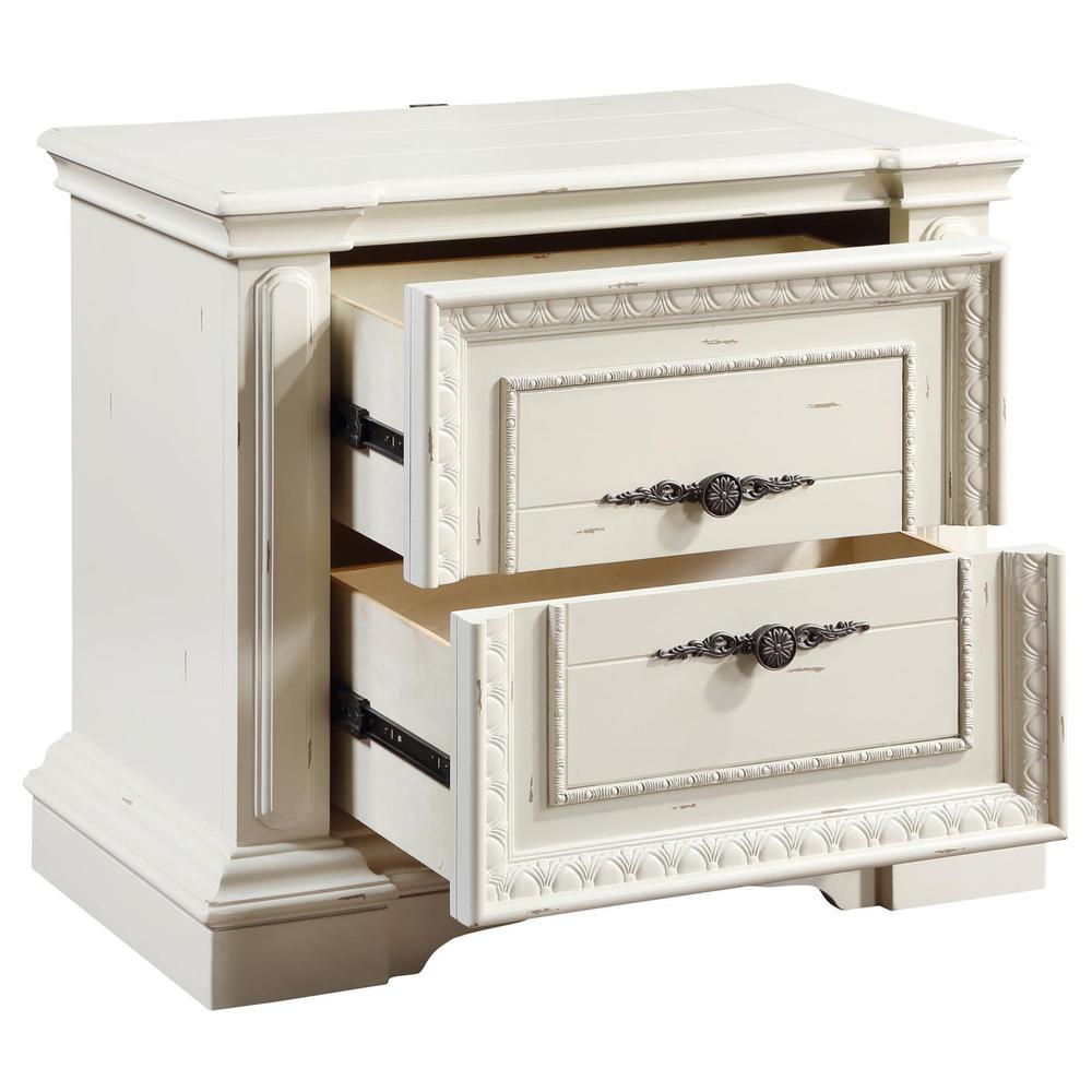 Evelyn 2-drawer Nightstand with USB Ports Antique White. Picture 8