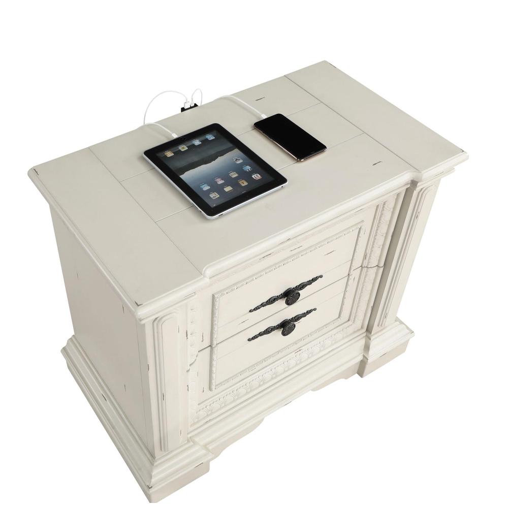 Evelyn 2-drawer Nightstand with USB Ports Antique White. Picture 9