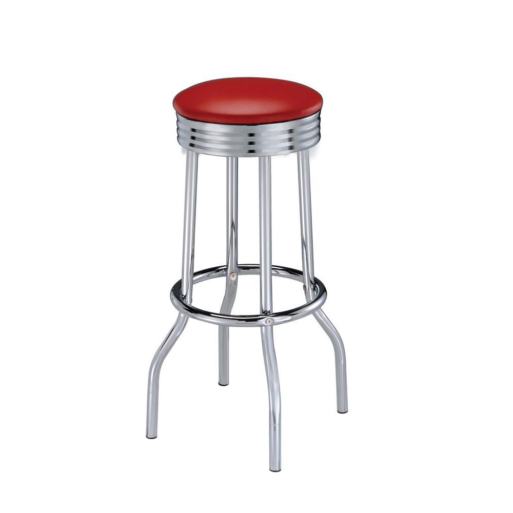 Theodore Upholstered Top Bar Stools Red and Chrome (Set of 2). Picture 1