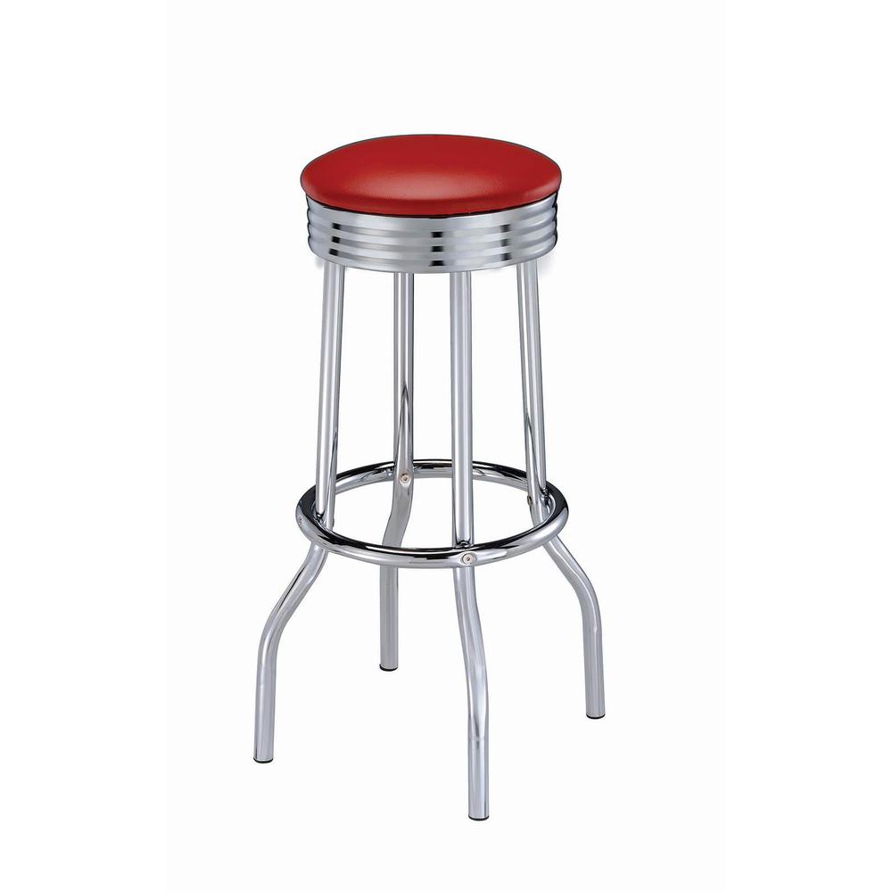 Theodore Upholstered Top Bar Stools Red and Chrome (Set of 2). Picture 2