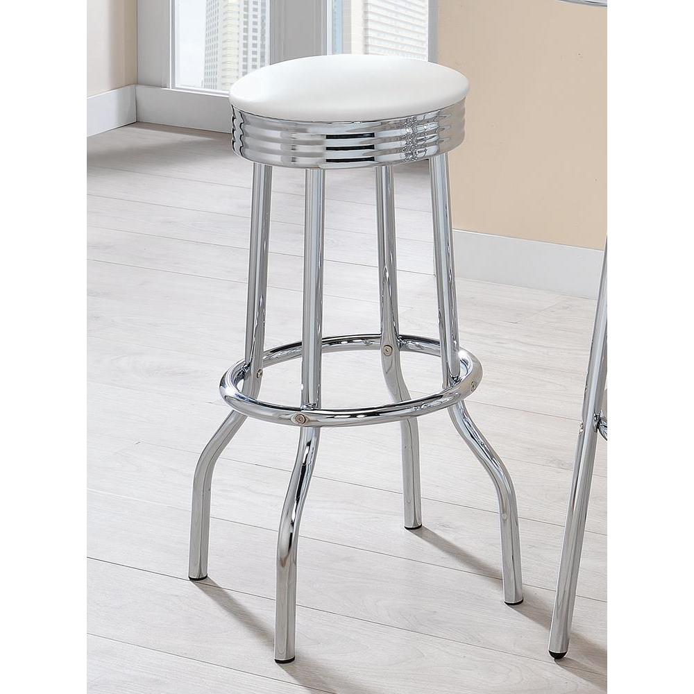 Theodore Upholstered Top Bar Stools White and Chrome (Set of 2). Picture 1