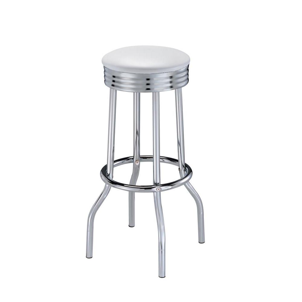 Theodore Upholstered Top Bar Stools White and Chrome (Set of 2). Picture 2