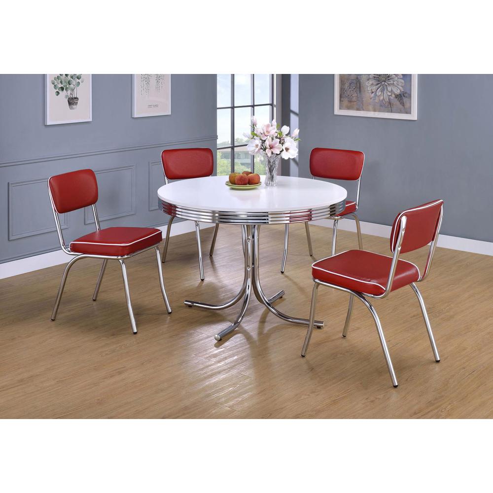 Retro 5-piece Round Dining Set Glossy White and Red. Picture 9