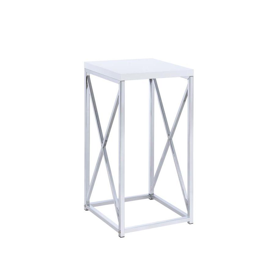 Edmund Accent Table with X-cross Glossy White and Chrome. Picture 2
