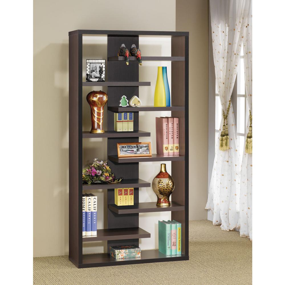 Altmark Bookcase with Staggered Floating Shelves Cappuccino. Picture 2