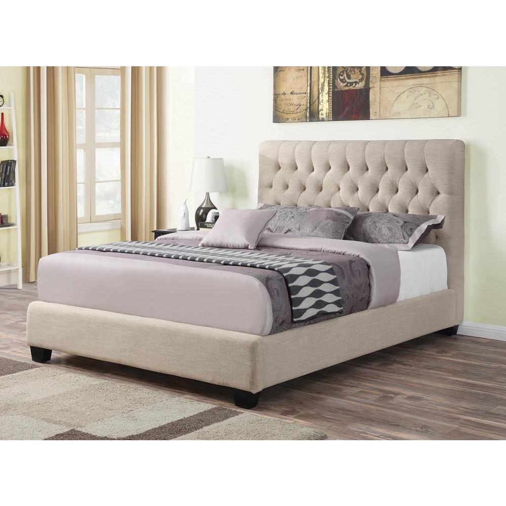 Chloe Tufted Upholstered Full Bed Oatmeal. Picture 1