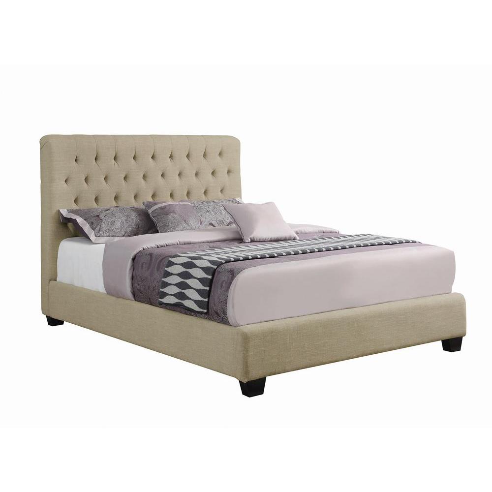 Chloe Tufted Upholstered Eastern King Bed Oatmeal. Picture 2