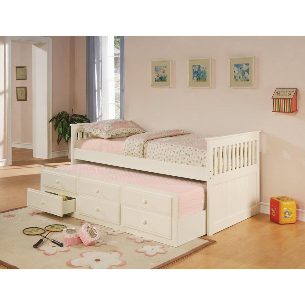 Rochford Twin Captain's Bed with Storage Trundle White. Picture 1