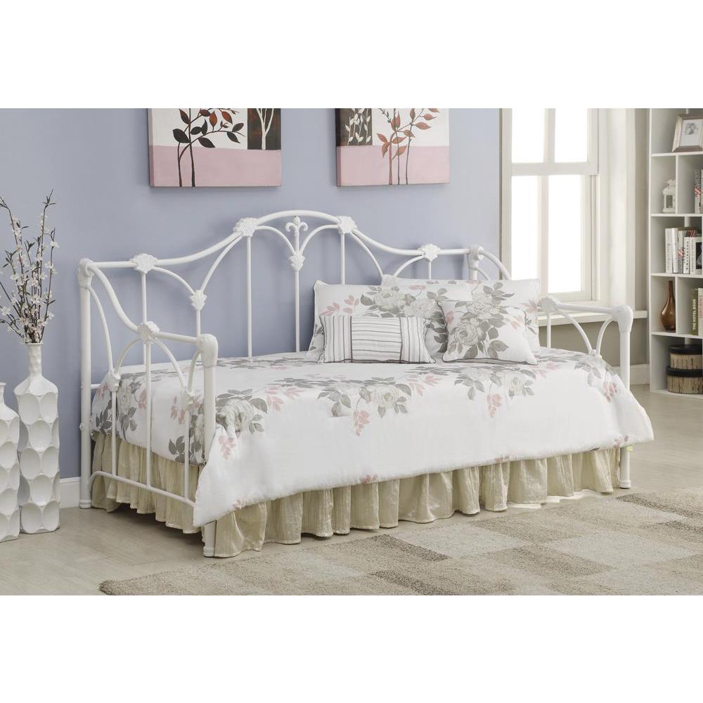 Halladay Twin Metal Daybed with Floral Frame White. Picture 2