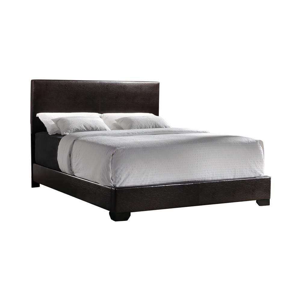 Conner Eastern King Upholstered Panel Bed Dark Brown. Picture 2