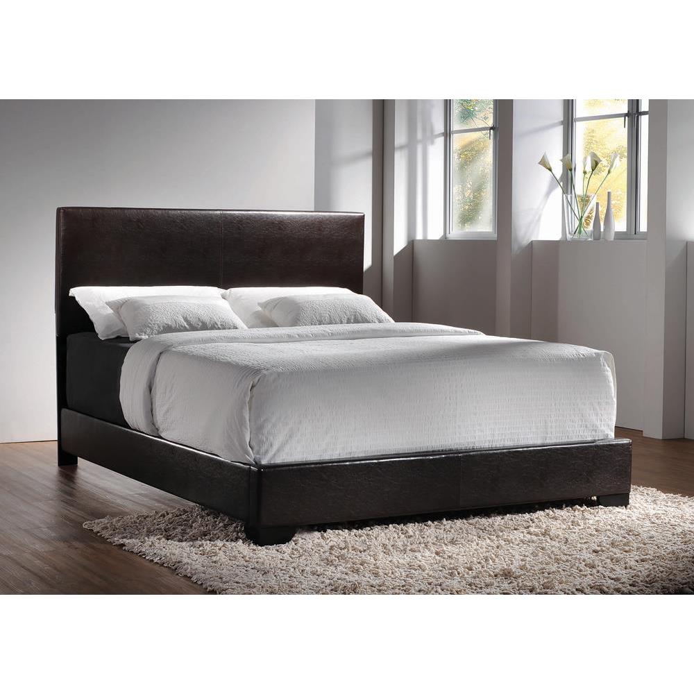 Conner Queen Upholstered Panel Bed Black and Dark Brown. Picture 1