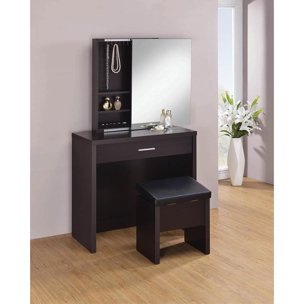 Harvey 2-piece Vanity Set with Lift-Top Stool Cappuccino. Picture 9