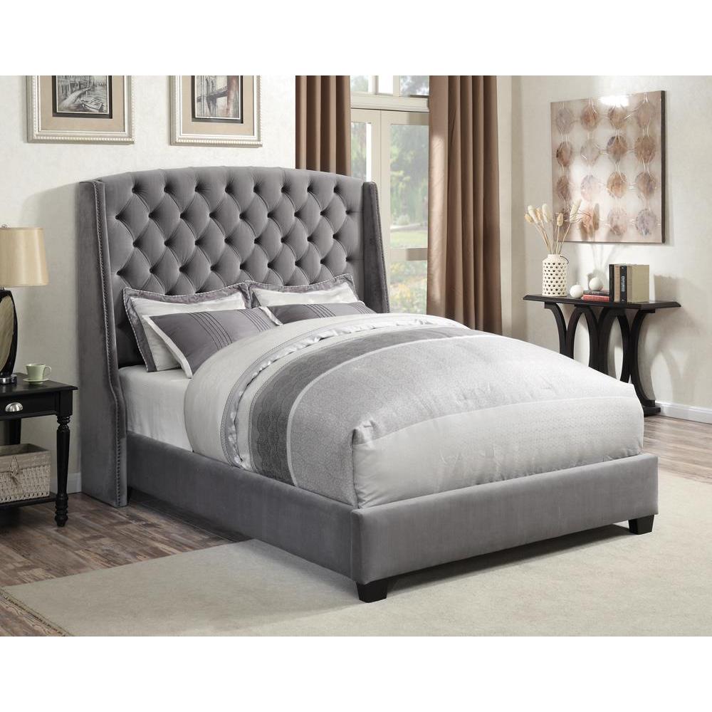 Pissarro Eastern King Tufted Upholstered Bed Grey. Picture 1