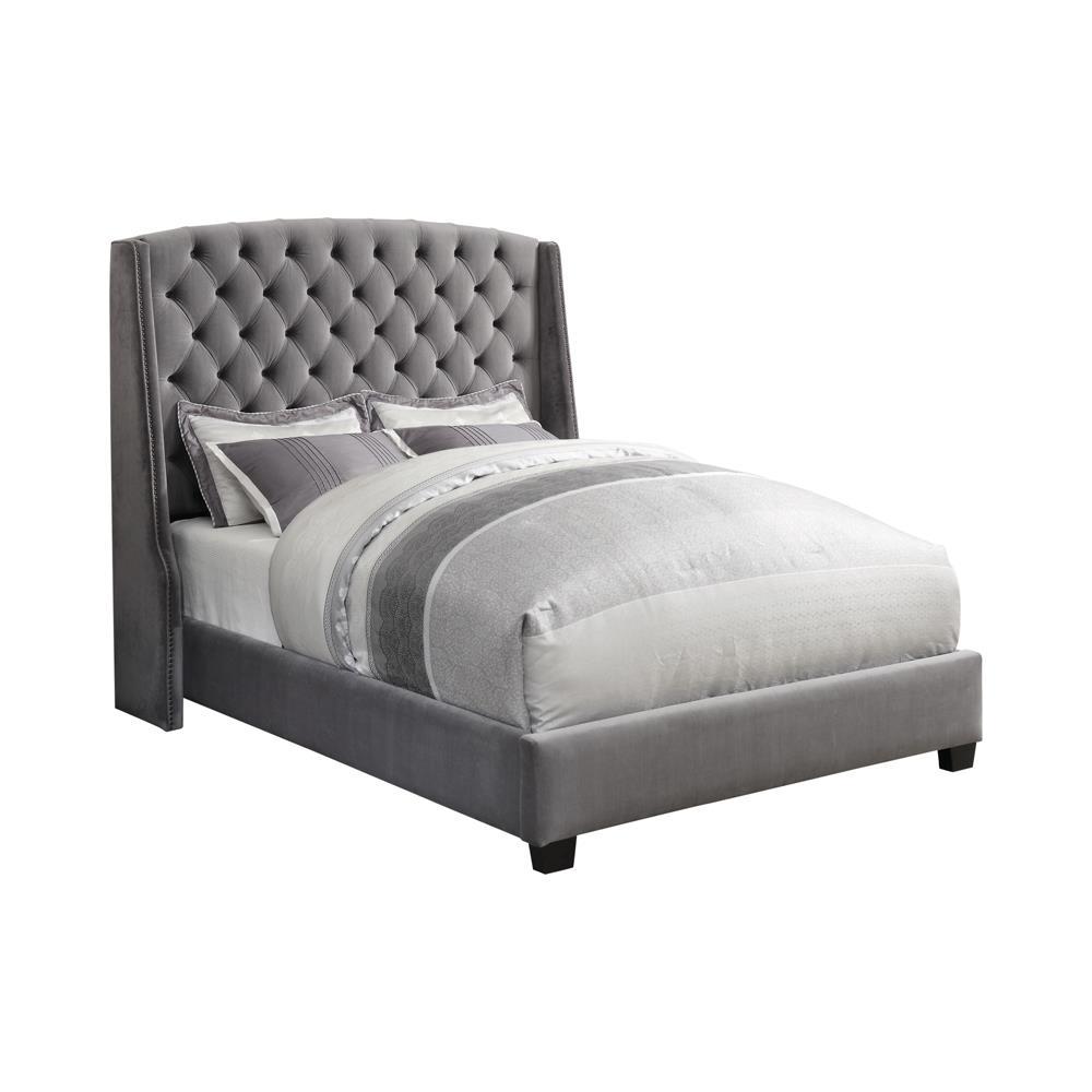 Pissarro Eastern King Tufted Upholstered Bed Grey. Picture 2