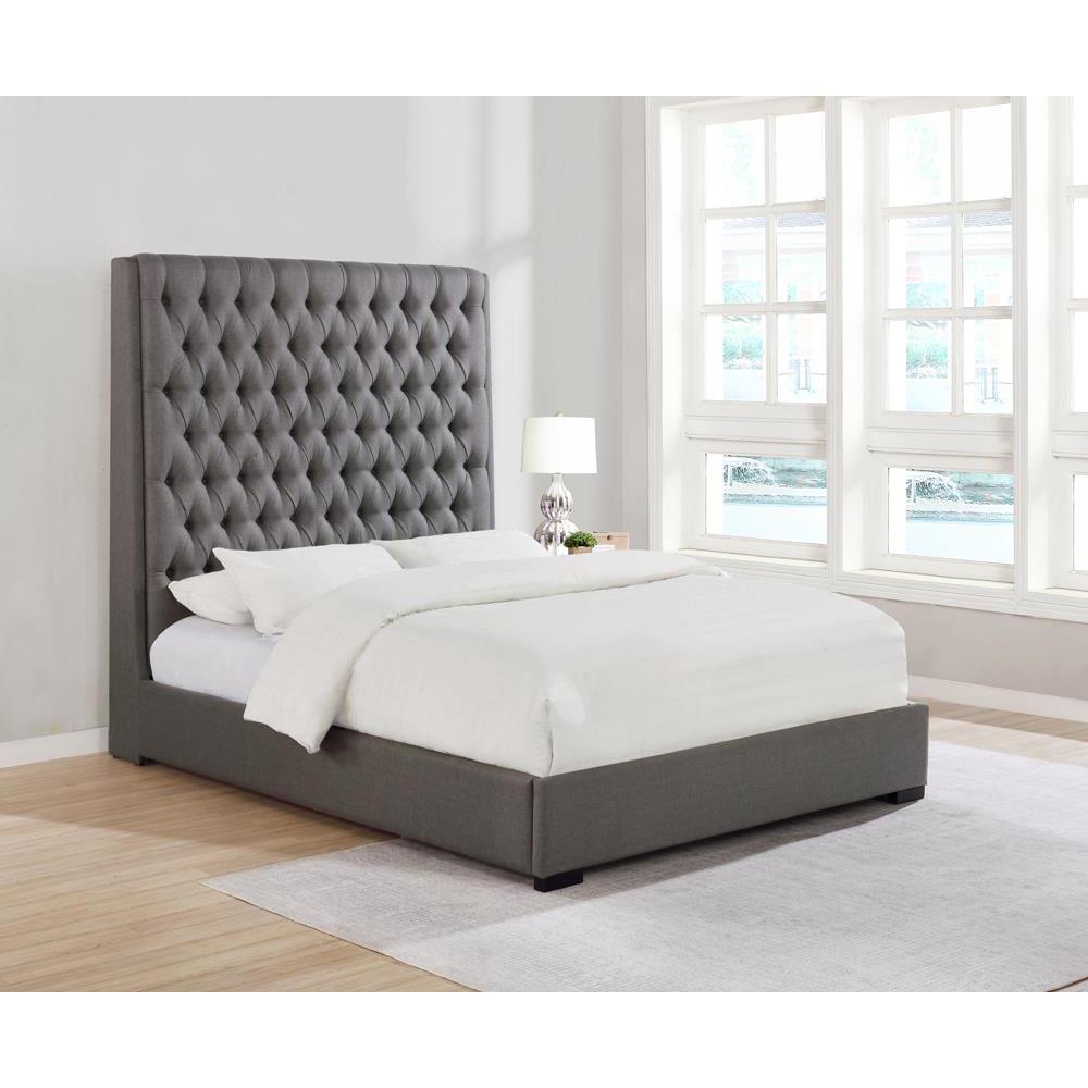 Camille Tall Tufted California King Bed Grey. Picture 1
