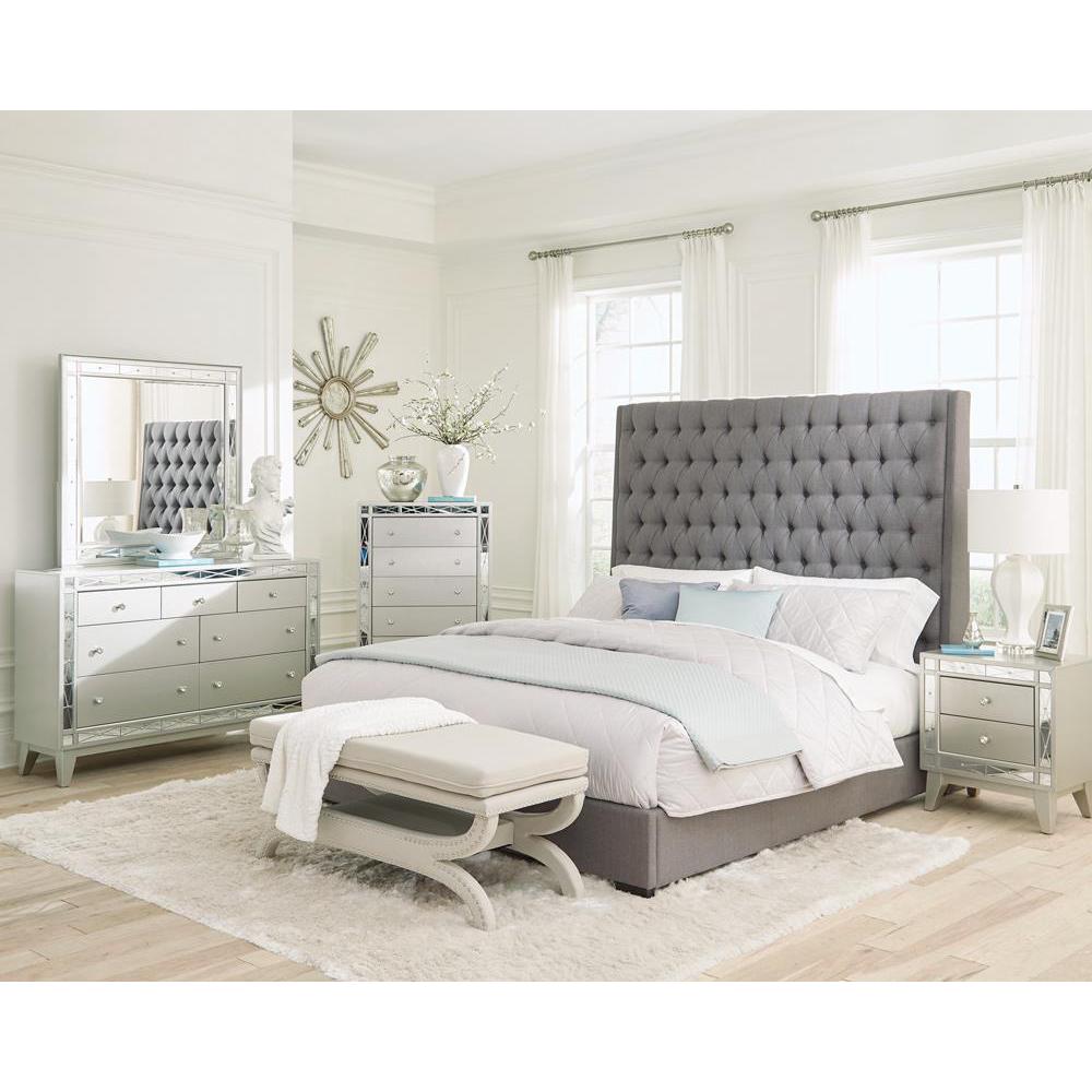 Camille Tall Tufted California King Bed Grey. Picture 3