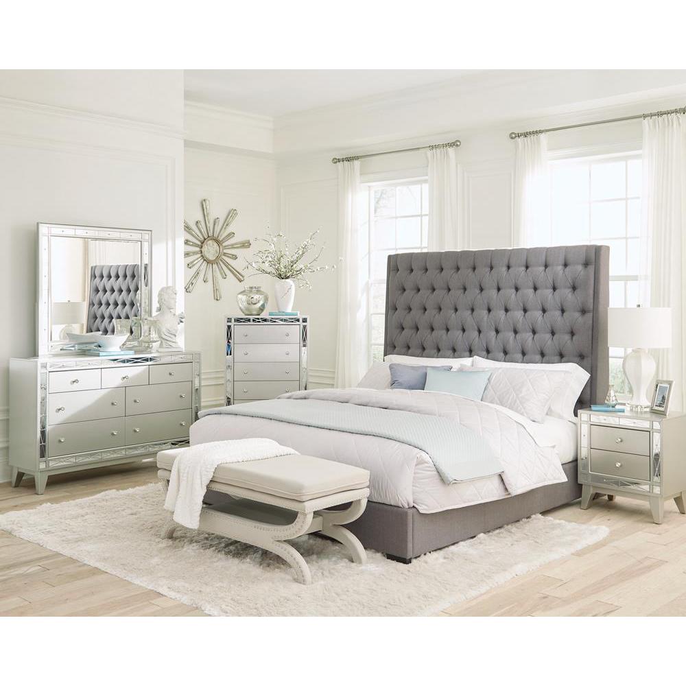 Camille Tall Tufted Queen Bed Grey. Picture 3