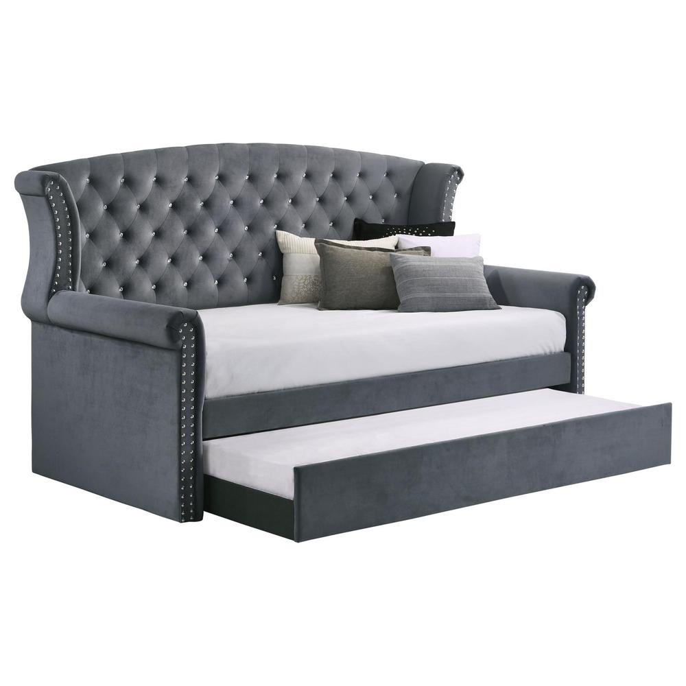 Scarlett Upholstered Tufted Twin Daybed with Trundle. Picture 3